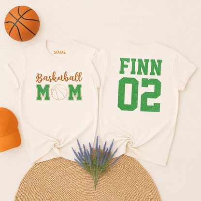 Sparkly Basketball Mom Shirt Custom Name and Number on Back Sporty Team Colors Game Day Mom Tee