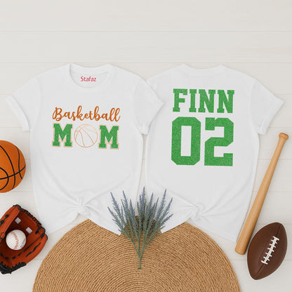 Sparkly Basketball Mom Shirt Custom Name and Number on Back Sporty Team Colors Game Day Mom Tee