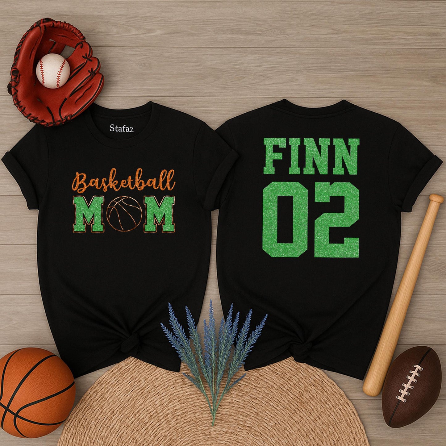 Sparkly Basketball Mom Shirt Custom Name and Number on Back Sporty Team Colors Game Day Mom Tee