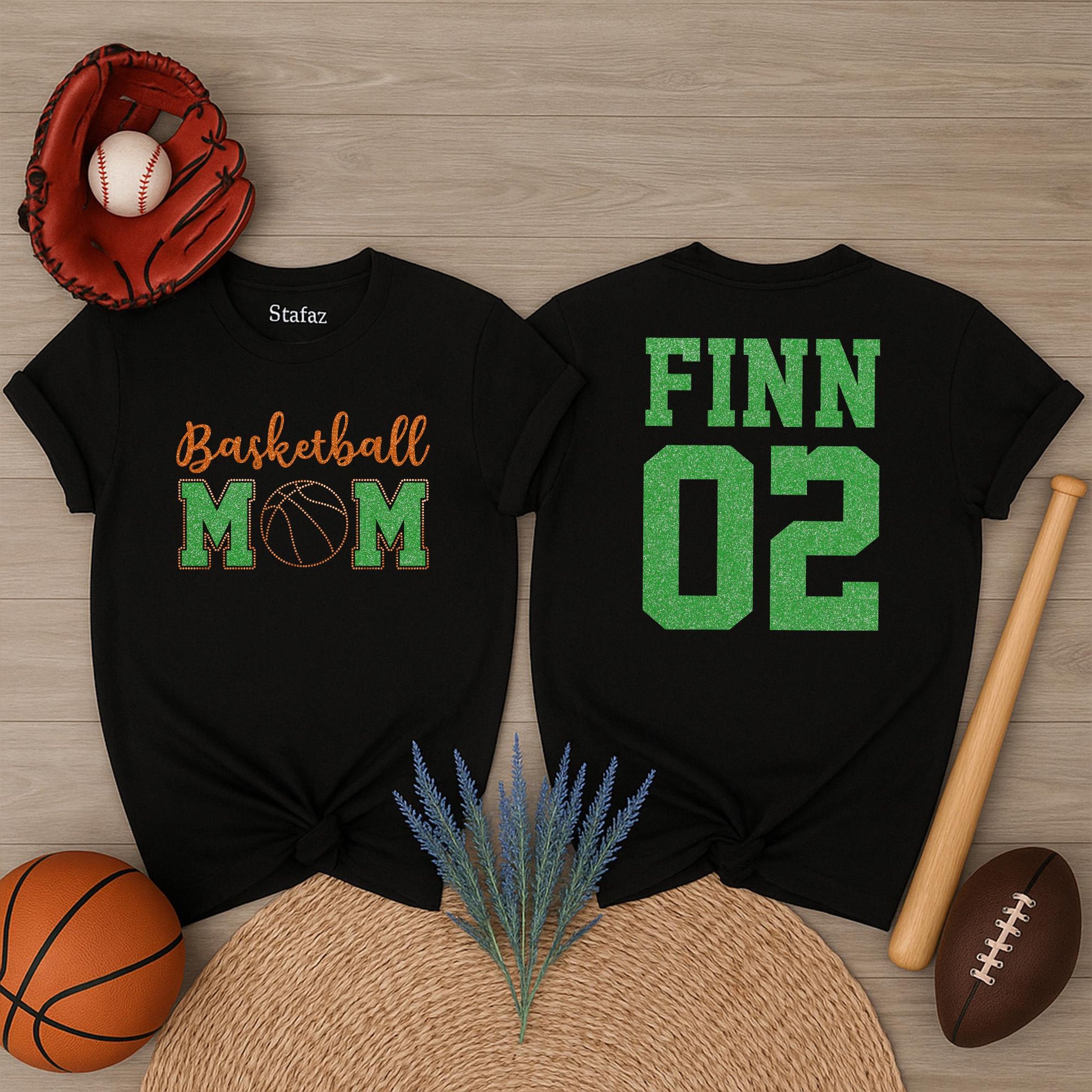 Sparkly Basketball Mom Shirt Custom Name and Number on Back Sporty Team Colors Game Day Mom Tee