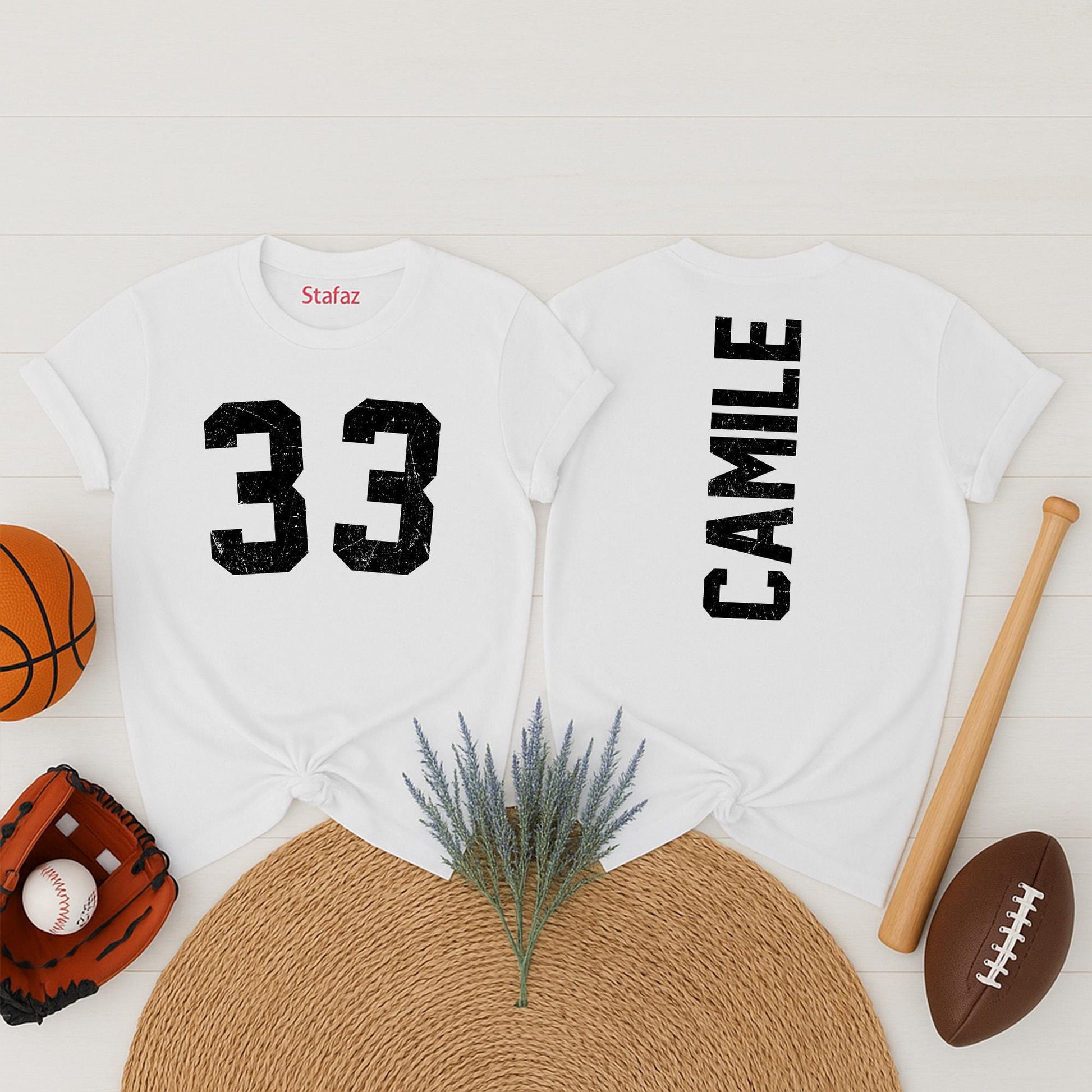 Custom Camile Football Shirt, Personalized School Team Tee with Distressed 33 Number, Game Day Sports Spirit Top, Vintage Style Team Pride Outfit (138 chars)