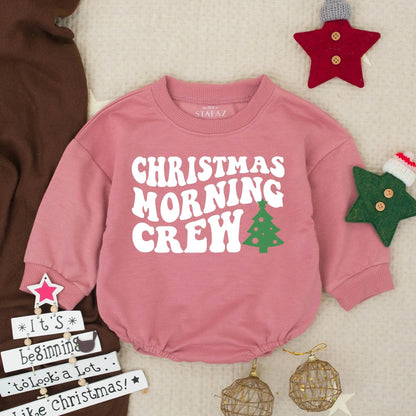 Christmas Morning Crew Romper Outfit, First Christmas Baby Clothes, Festive Xmas Toddler Boy Clothes, Cozy Holiday Gift, Soft Cotton Blend 135
