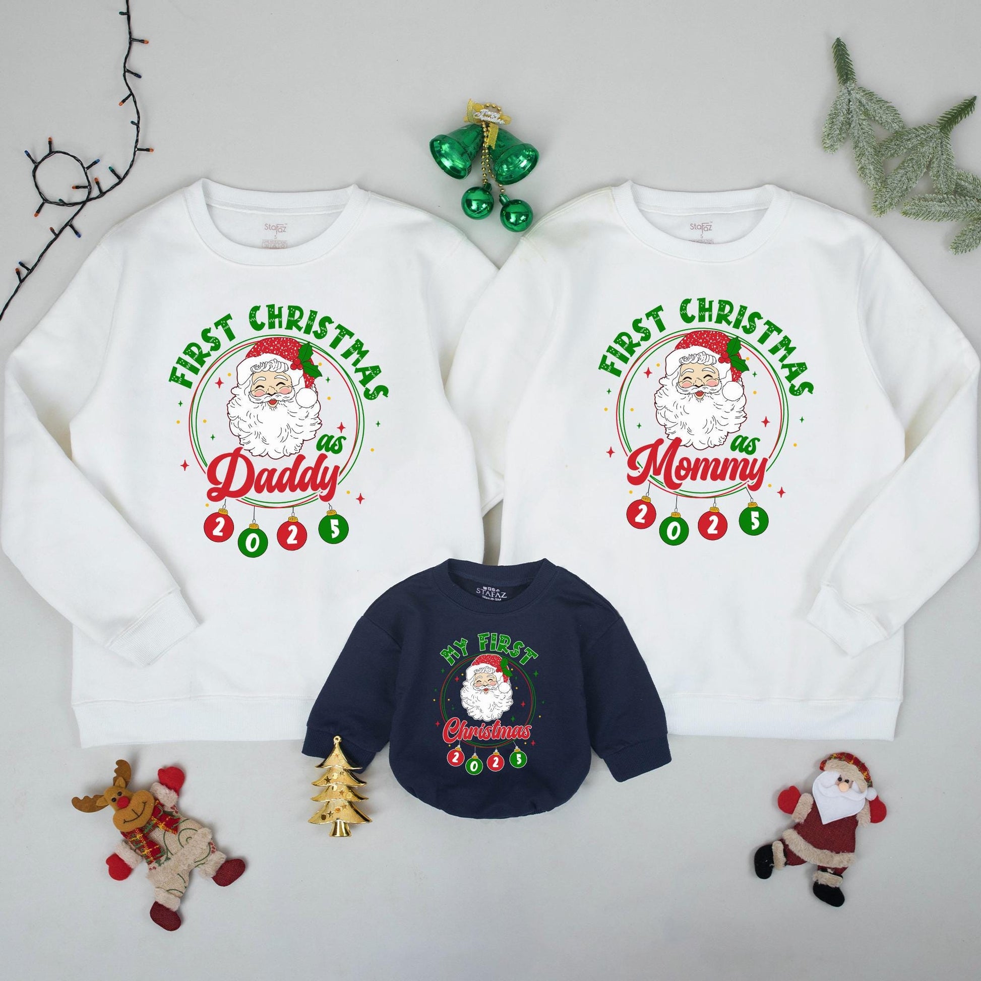 First Christmas Matching Family Sweatshirts Santa Ornament 2025, Daddy Mommy Holiday Outfits, Cheerful Xmas Gift Photo Prop, Soft Cotton Comfort 139