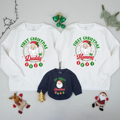 First Christmas Matching Family Sweatshirts Santa Ornament 2025, Daddy Mommy Holiday Outfits, Cheerful Xmas Gift Photo Prop, Soft Cotton Comfort 139