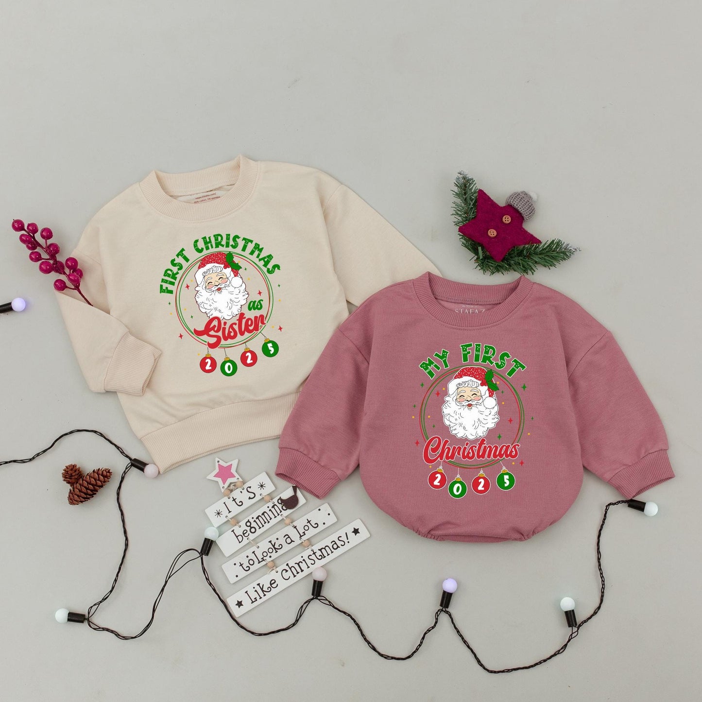 First Christmas Matching Family Sweatshirts Santa Ornament 2025, Daddy Mommy Holiday Outfits, Cheerful Xmas Gift Photo Prop, Soft Cotton Comfort 139