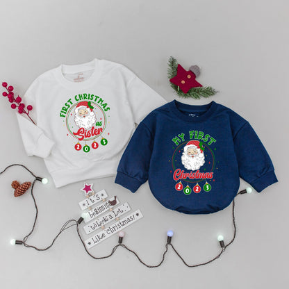 First Christmas Matching Family Sweatshirts Santa Ornament 2025, Daddy Mommy Holiday Outfits, Cheerful Xmas Gift Photo Prop, Soft Cotton Comfort 139