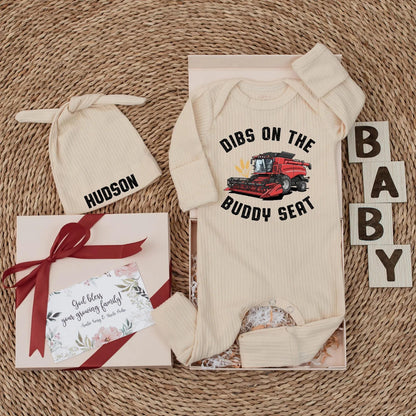 Dibs On the Buddy Seat Farm Tractor Baby Bodysuit for Newborn Boy Farmer Outfit Country Pregnancy Reveal Gift New Parents