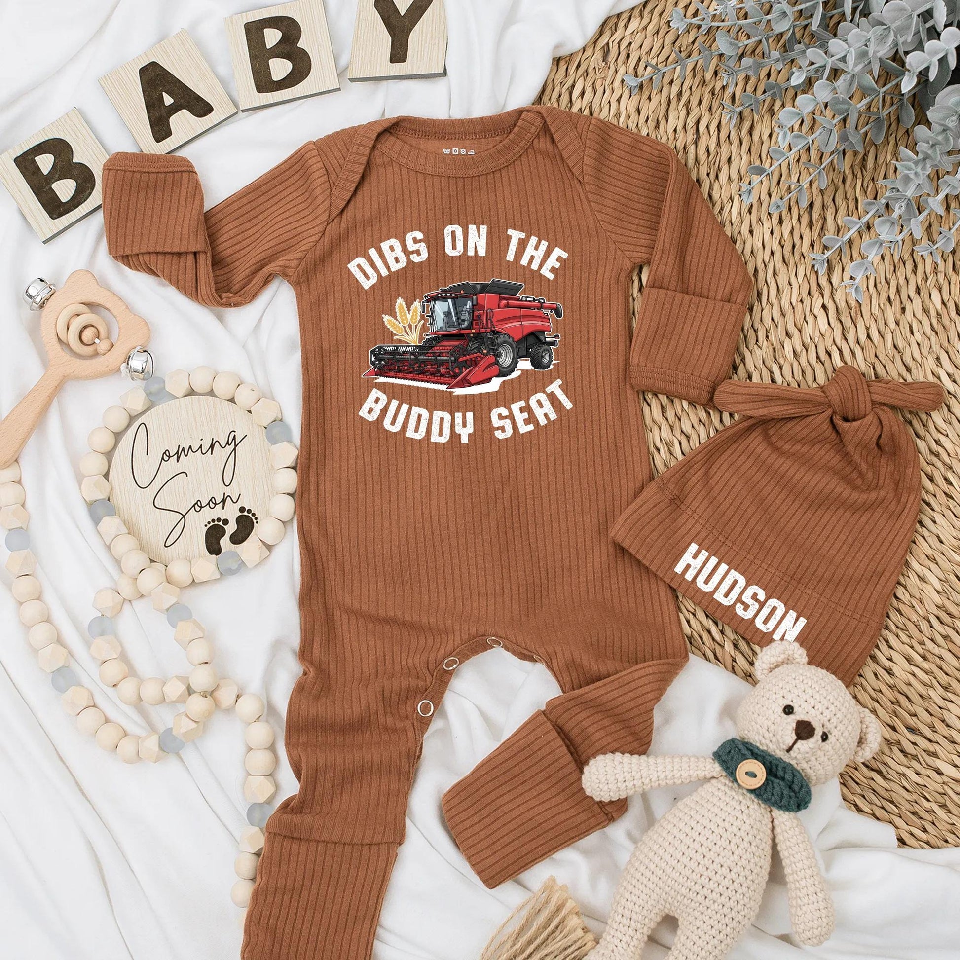 Dibs On the Buddy Seat Farm Tractor Baby Bodysuit for Newborn Boy Farmer Outfit Country Pregnancy Reveal Gift New Parents