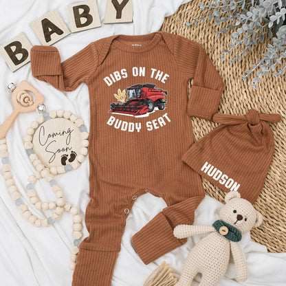 Dibs On the Buddy Seat Farm Tractor Baby Bodysuit for Newborn Boy Farmer Outfit Country Pregnancy Reveal Gift New Parents