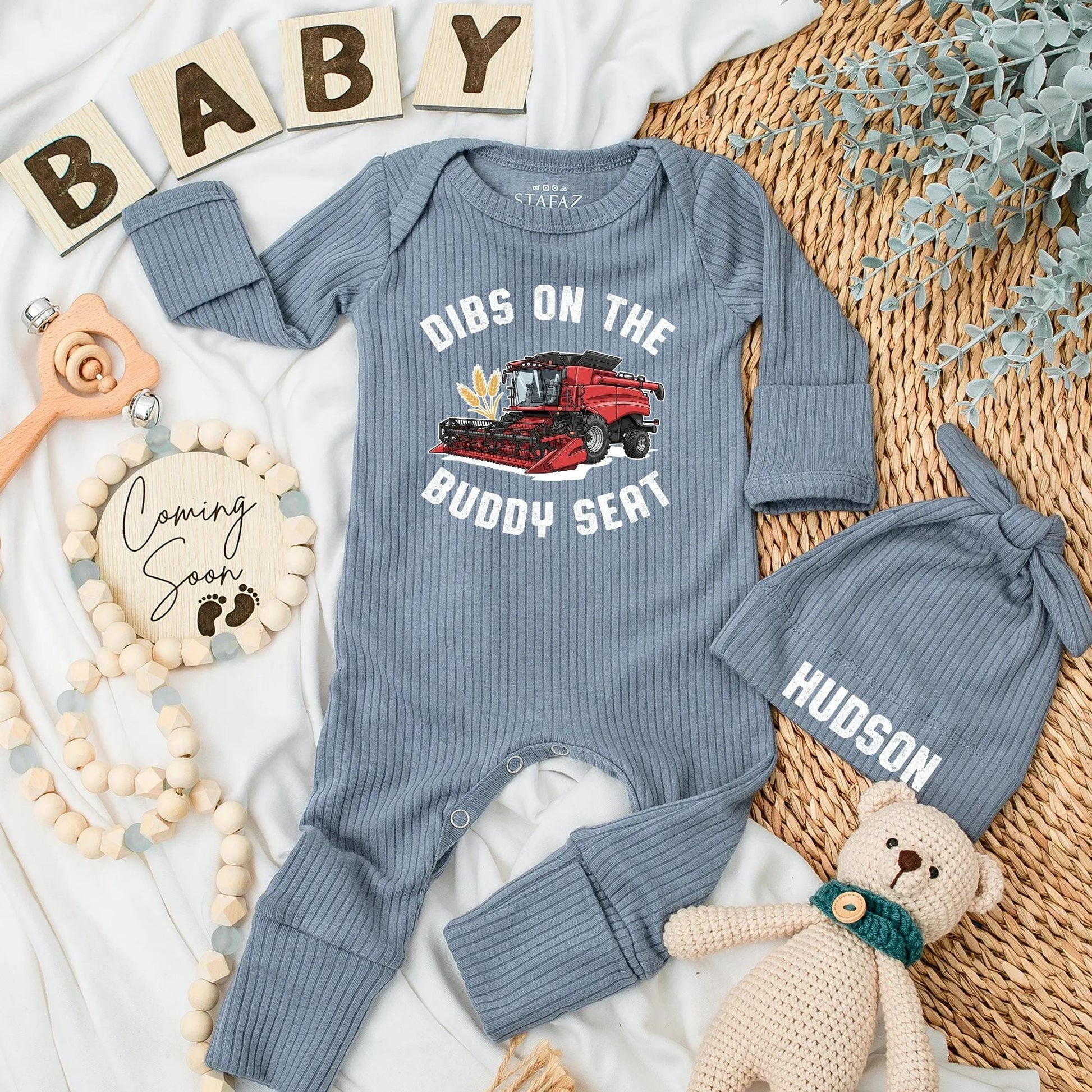 Dibs On the Buddy Seat Farm Tractor Baby Bodysuit for Newborn Boy Farmer Outfit Country Pregnancy Reveal Gift New Parents
