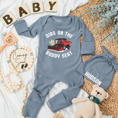 Dibs On the Buddy Seat Farm Tractor Baby Bodysuit for Newborn Boy Farmer Outfit Country Pregnancy Reveal Gift New Parents