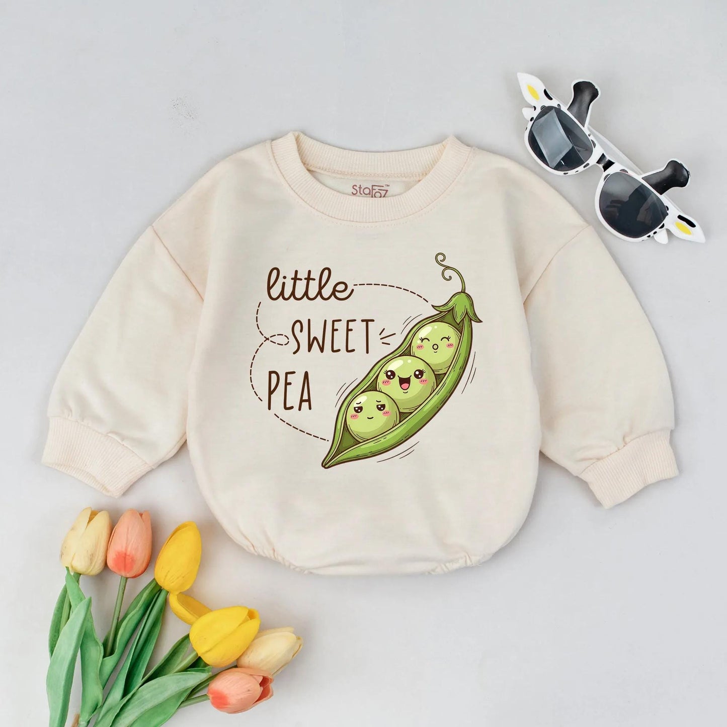 Little Sweet Pea Baby Romper, Funny Vegetable Bodysuit | Cute Newborn Coming Home Outfit, Pregnancy Announcement Gift, Soft Cotton, Gender Neutral  