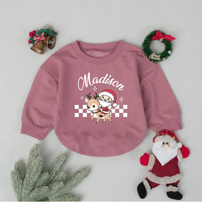 Personalized William's First Christmas Romper, Vintage Santa Reindeer Bodysuit, Xmas Baby Outfit, Winter Clothes, Cute Holiday Gift, Boy or Girl 136 chars