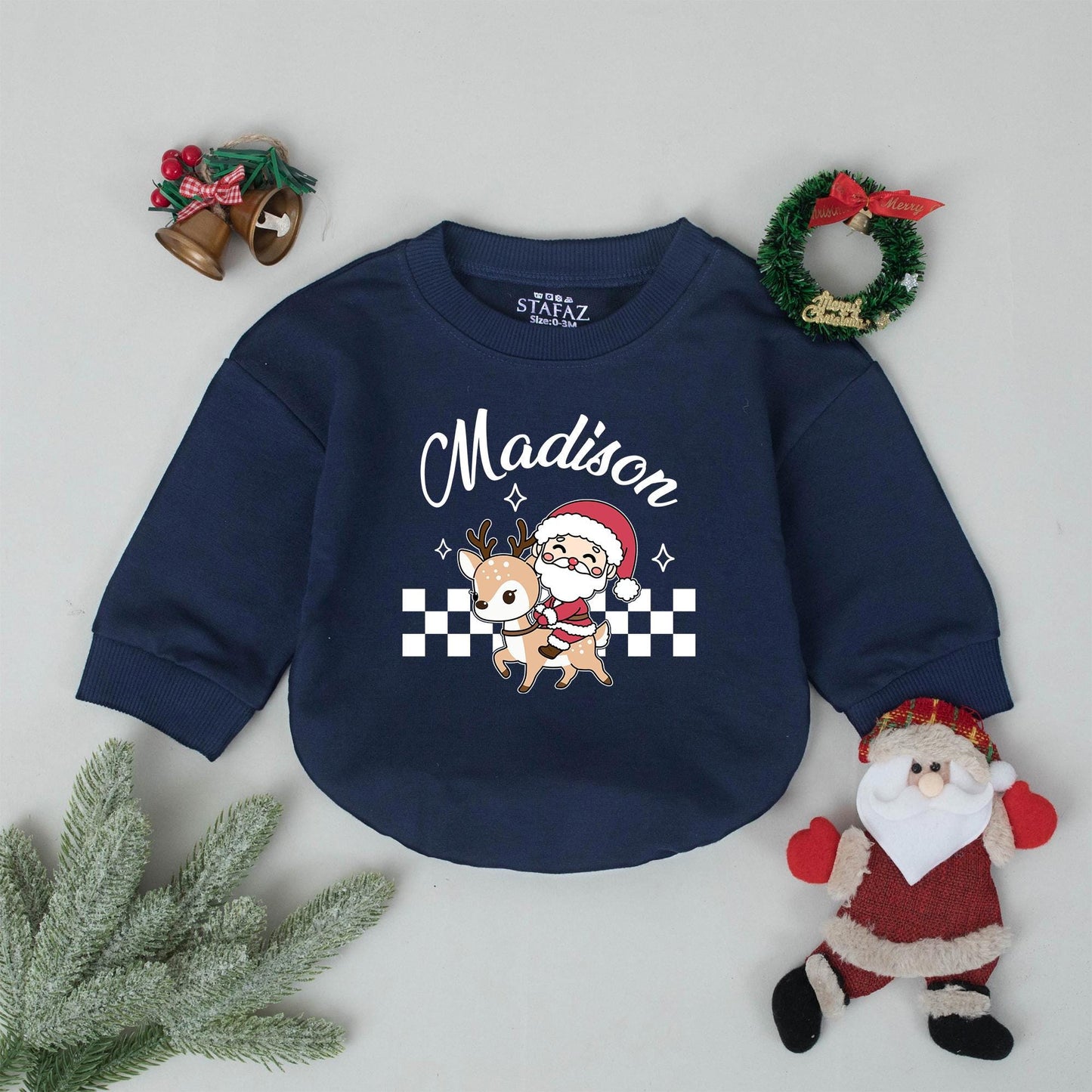 Personalized William's First Christmas Romper, Vintage Santa Reindeer Bodysuit, Xmas Baby Outfit, Winter Clothes, Cute Holiday Gift, Boy or Girl 136 chars