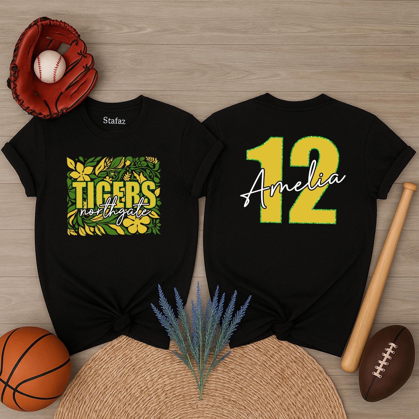 Custom Mascot Boho Flower School Spirit Shirt for Team Game Day Football Season, a comfortable fan tee with unique floral details.
