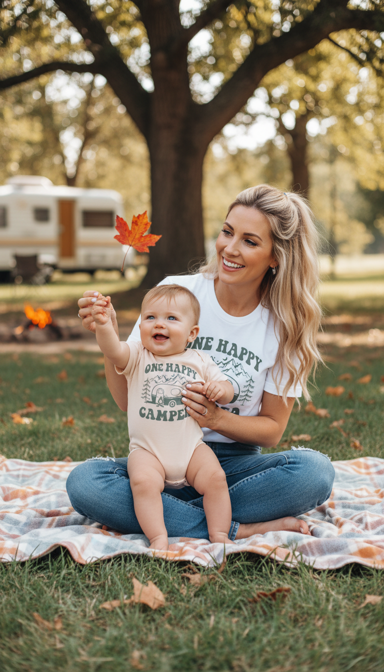 One Happy Camper 1st Birthday Outfit Matching Family Tees Mommy and Me Shirts Camping Celebration