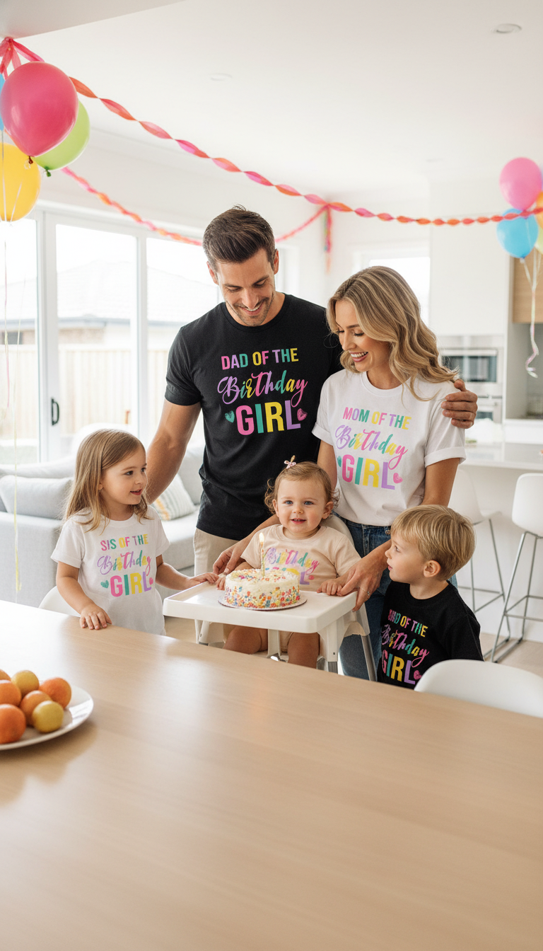 Birthday Girl Family Matching Shirts Mom Dad Colorful Celebration Outfits Fun Kids Birthday Party Tees
