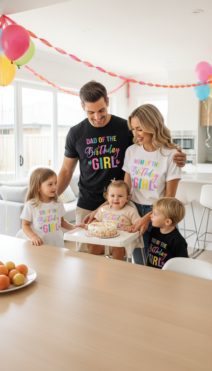 Birthday Girl Family Matching Shirts Mom Dad Colorful Celebration Outfits Fun Kids Birthday Party Tees